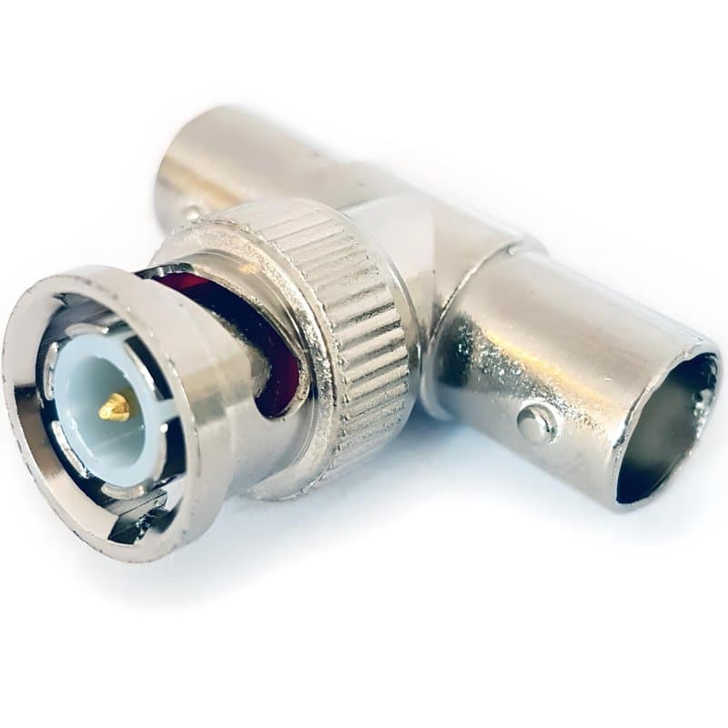 BNC 3-Way T Splitter Adapter Male to Dual Female CCTV Connector