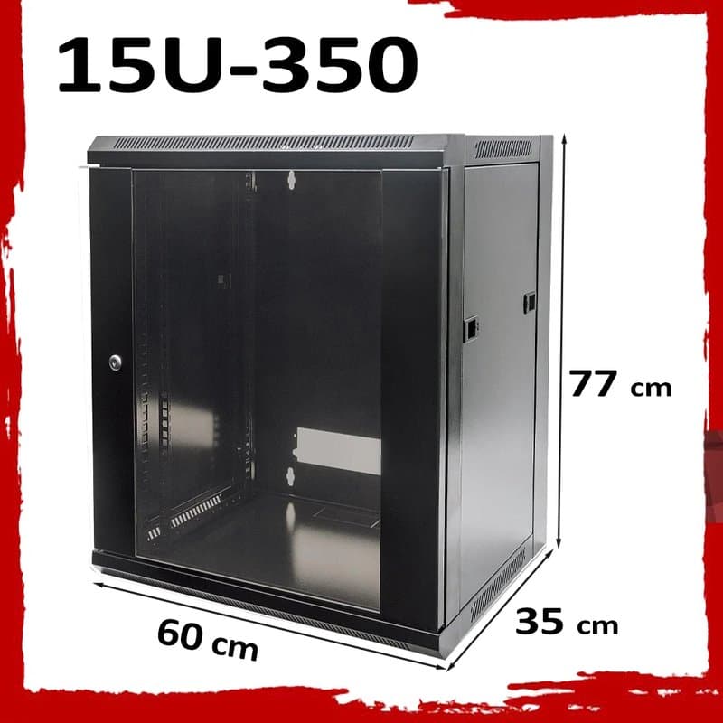 15U 19" Black Data Network Cabinet - Wall-Mount Server & Switch Rack