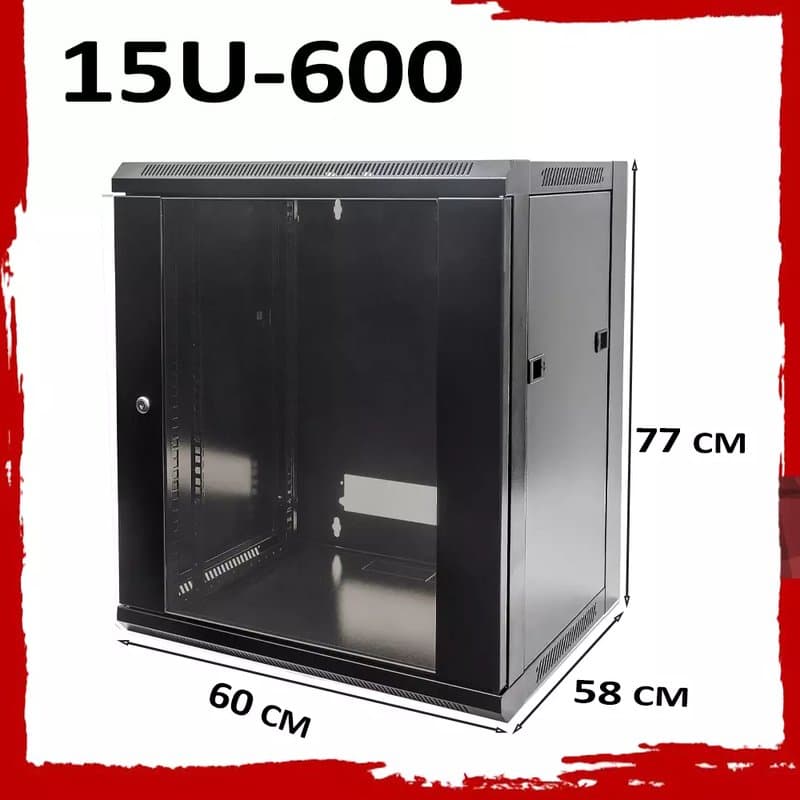 15U 19" Wall Server Rack - Black Network Cabinet (770x600mm)