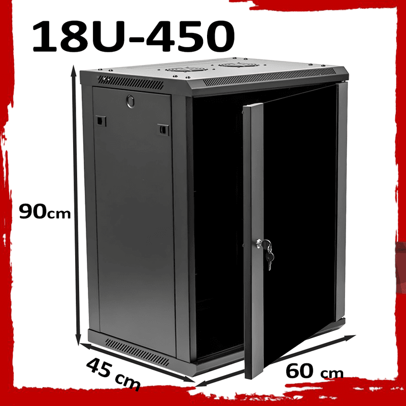 19" 18U 450mm Network Data Cabinet - Wall-Mount Rack for LAN & Switches