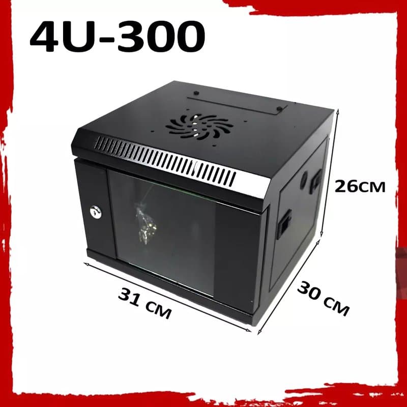 4U Server Rack Data Network Cabinet - Black, Lockable Wall/Floor Mount