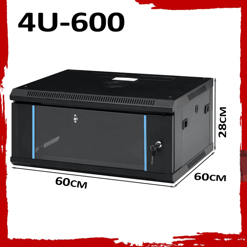4U Server Rack Data Network Cabinet - Black, Wall/Floor Mounted, Lockable