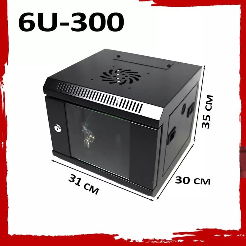 6U 19" Wall Mounted Data Network Cabinet 600×300mm Lockable Black