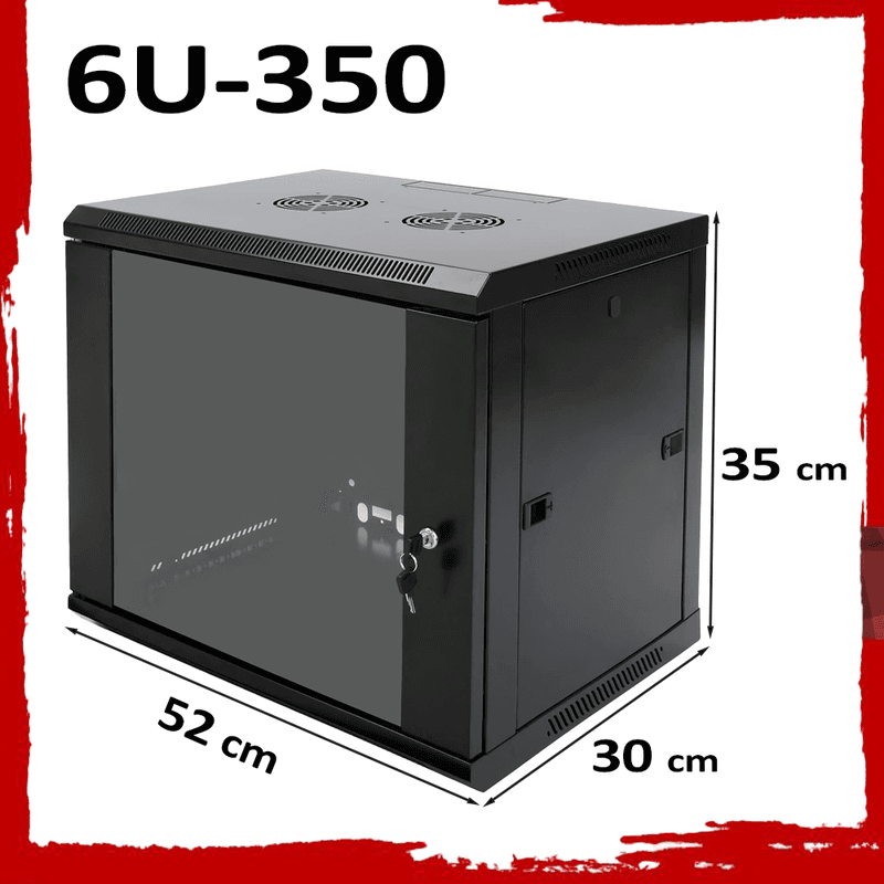 6U Wall Mount Network Rack Cabinet 600×350mm Lockable Black