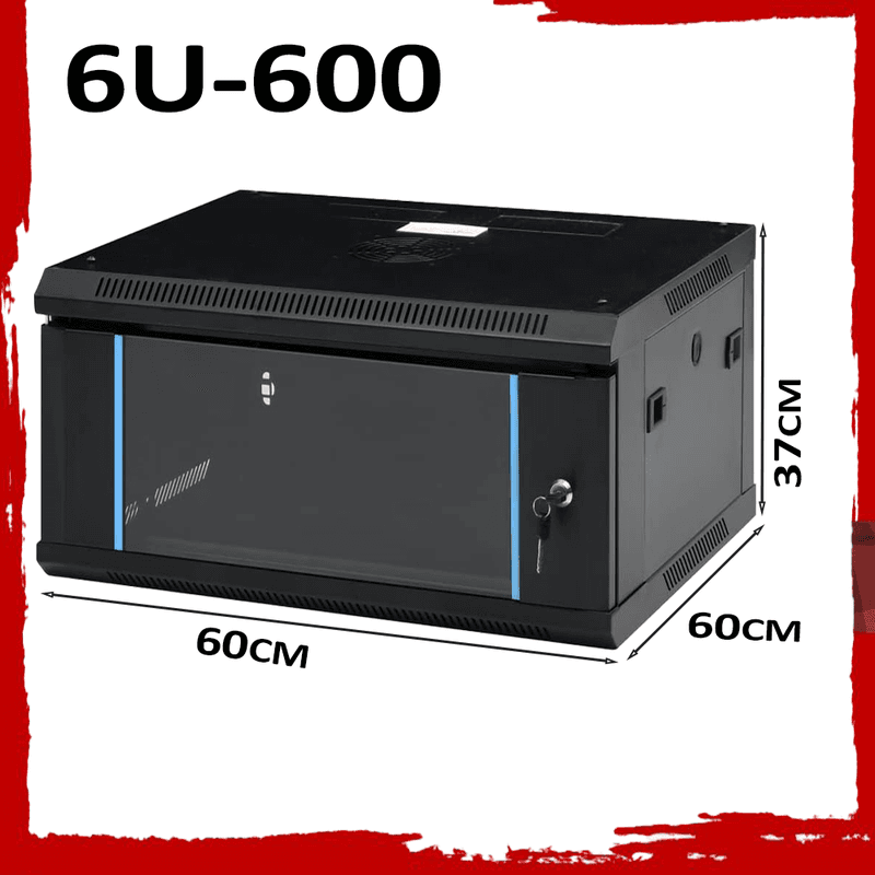 19" 6U 600mm Black Network Cabinet - Wall Rack for Patch Panel & LAN