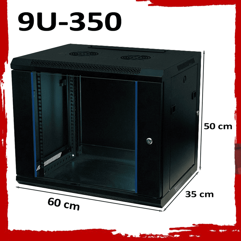 9U Server Rack Data Network Cabinet - Wall/Floor Mounted, Lockable (Black, 350mm Depth)