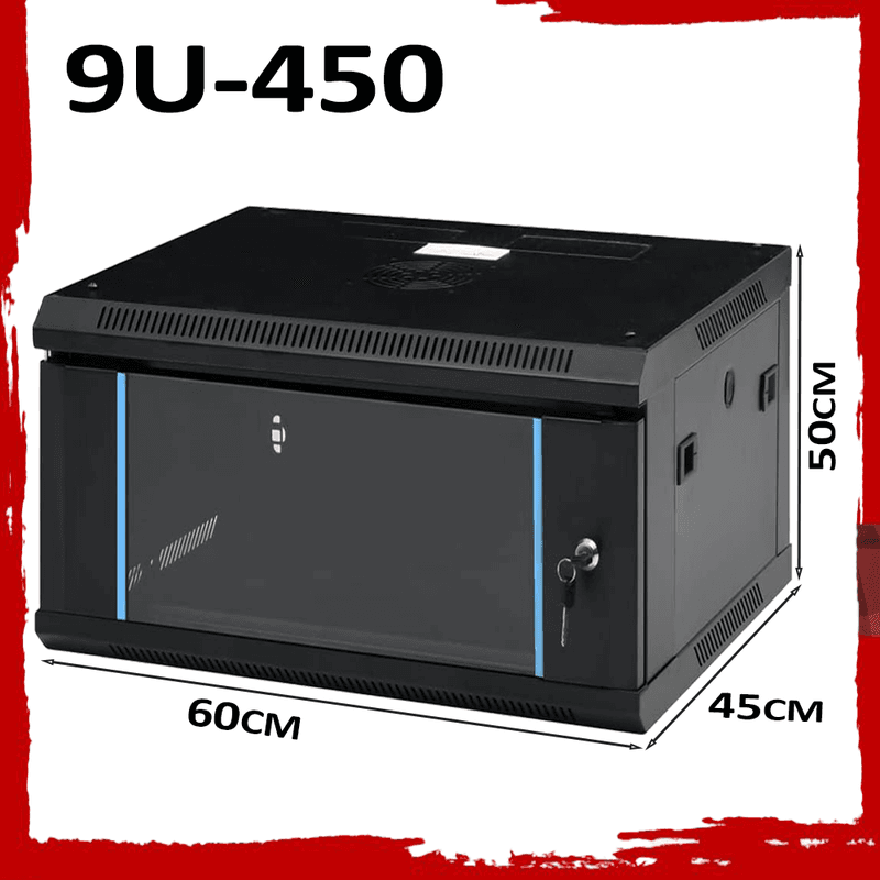 9U 450mm Server Rack Data Network Cabinet - Wall/Floor Mounted, Lockable, Black