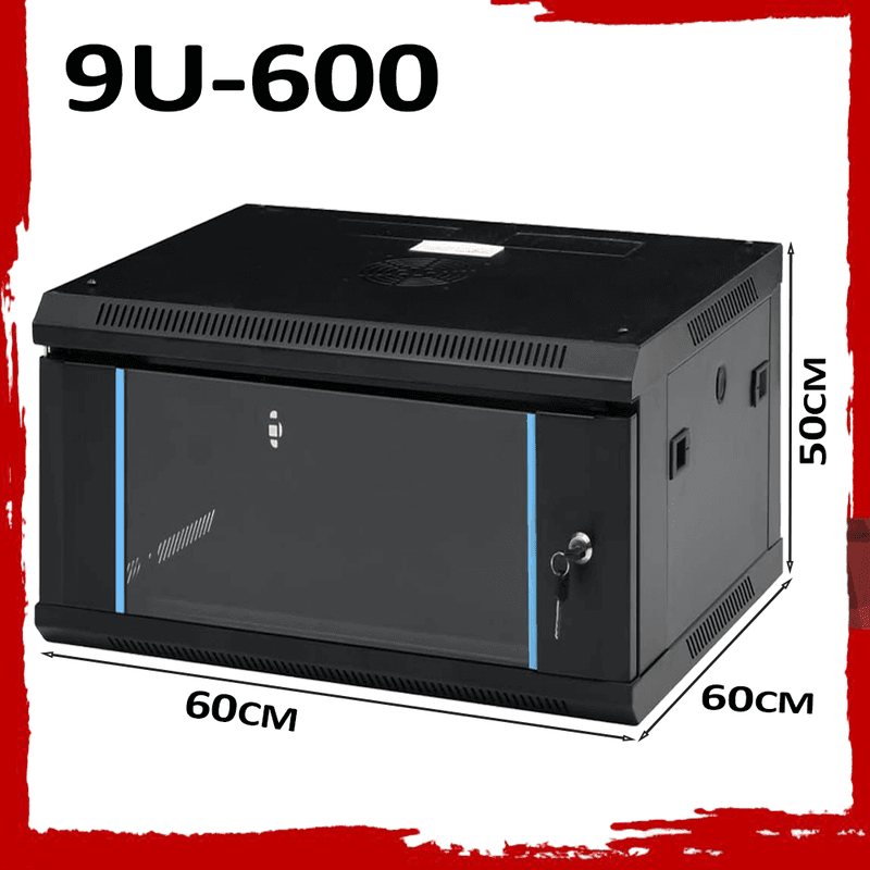 9U Wall Mount Network Rack Cabinet 600×600mm Lockable Black