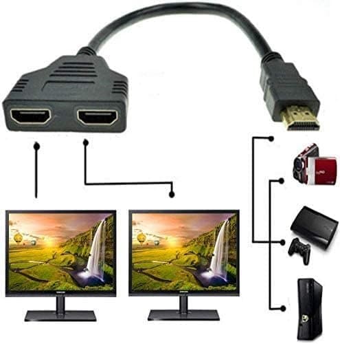 2-Way HDMI Splitter Cable – 1080P HDMI Male to Dual Female 1 in 2 Out Adapter for HDTV, PS3, LED, DVD Players & LCD Projectors thumbnail 2