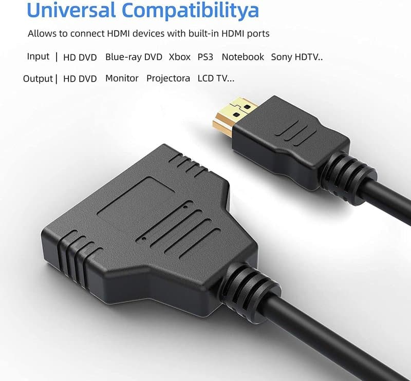 2-Way HDMI Splitter Cable – 1080P HDMI Male to Dual Female 1 in 2 Out Adapter for HDTV, PS3, LED, DVD Players & LCD Projectors thumbnail 3