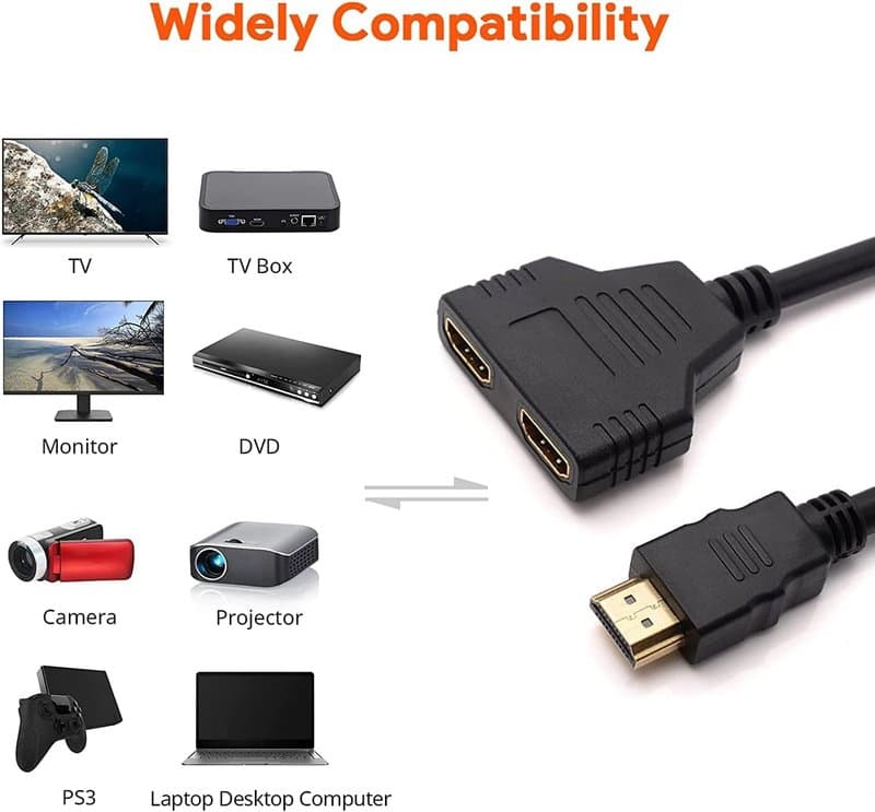 2-Way HDMI Splitter Cable – 1080P HDMI Male to Dual Female 1 in 2 Out Adapter for HDTV, PS3, LED, DVD Players & LCD Projectors thumbnail 4