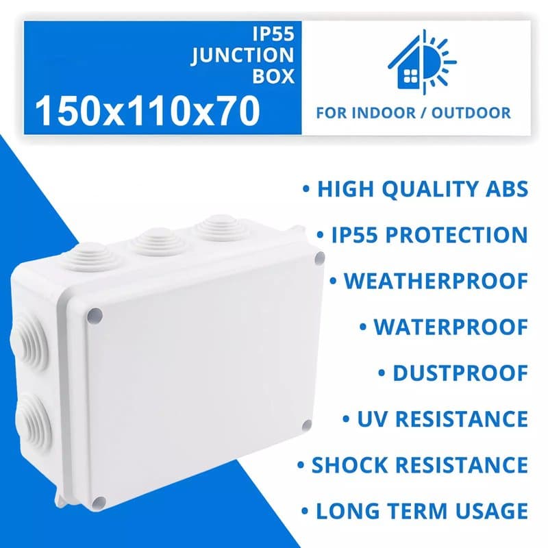 IP55 Waterproof PVC Junction Box 150×110×70mm Outdoor Enclosure White