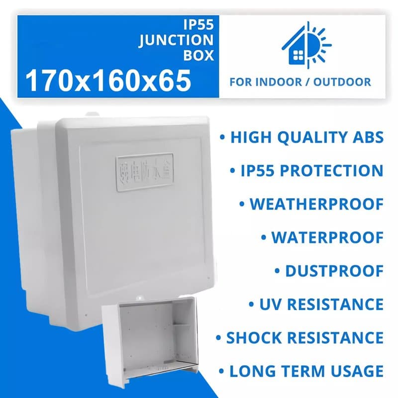 IP55 Waterproof PVC Junction Box 170×160×65mm Outdoor Enclosure