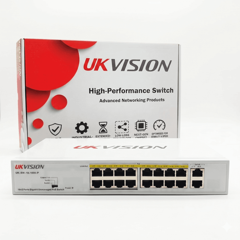UKVISION UK-SW-16-1000-P 16-Port Gigabit PoE Switch 2 Uplink