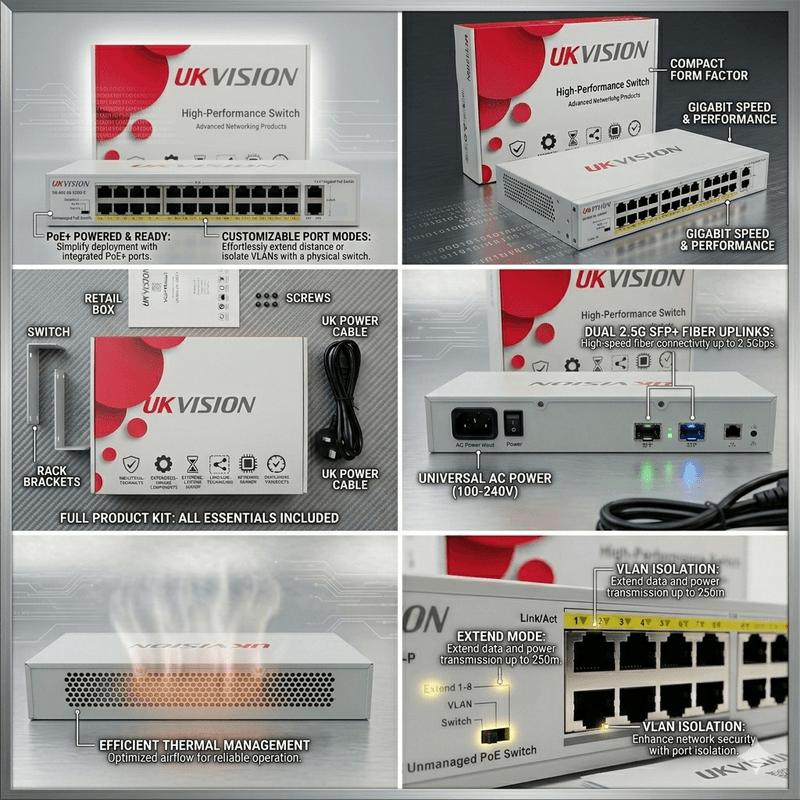 UKVISION UK-SW-24-1000-P 24-Port Gigabit PoE Switch 2 Uplink thumbnail 3