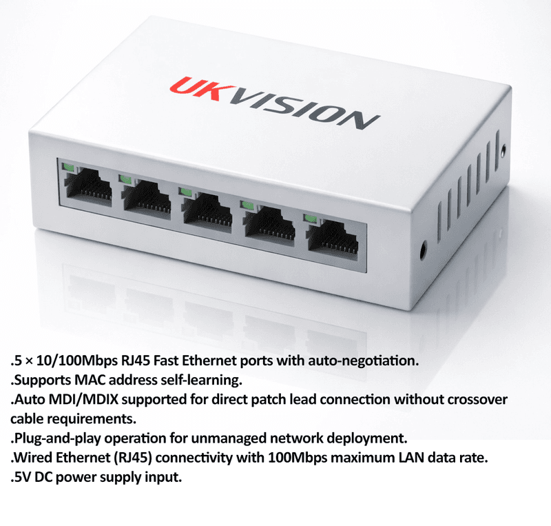 UKVISION UK-SW-4-100 5-Port 10/100Mbps Ethernet Switch thumbnail 4