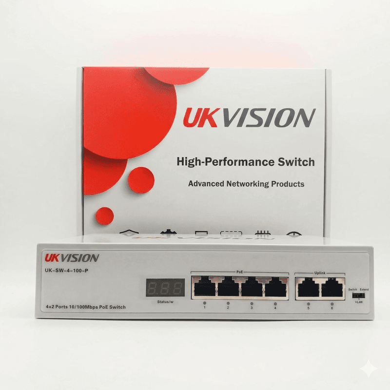 UKVISION UK-SW-4-100-P 4-Port PoE Switch 2 Uplink 250m Extend thumbnail 2