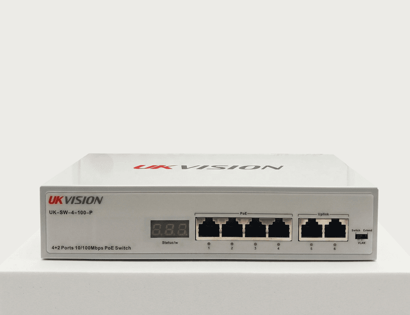 UKVISION UK-SW-4-100-P 4-Port PoE Switch 2 Uplink 250m Extend