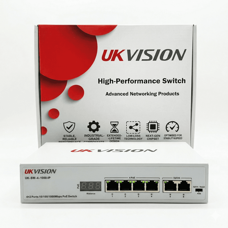 UKVISION UK-SW-4-1000-P 4-Port Gigabit PoE Switch 2 Uplink