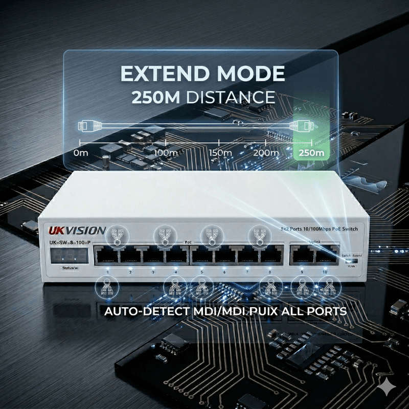 UKVISION UK-SW-8-100-P 8-Port PoE Switch 2 Uplink 250m Extend thumbnail 5