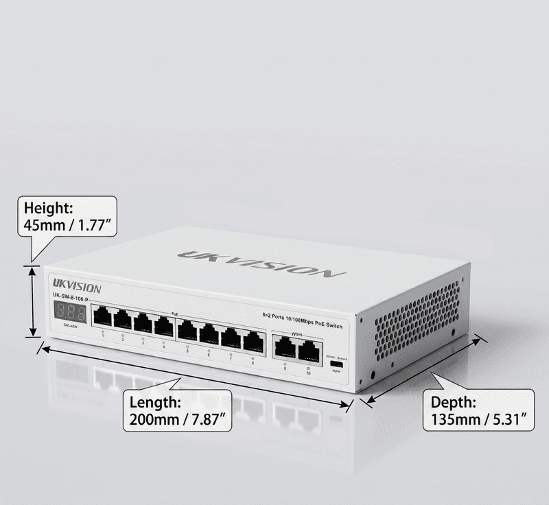 UKVISION UK-SW-8-100-P 8-Port PoE Switch 2 Uplink 250m Extend thumbnail 2