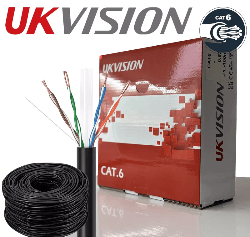 UKVISION Cat6 UTP Network Cable 100m Solid Copper 0.52mm Black - Image 1