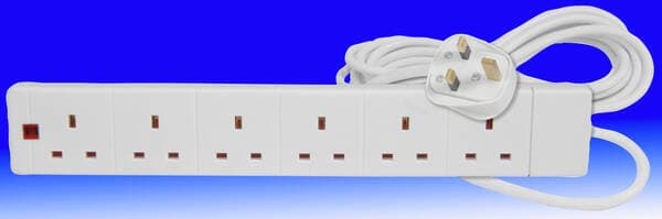 6 Way Power Extension Lead 3m UK Mains Socket Strip 13A - Image 1