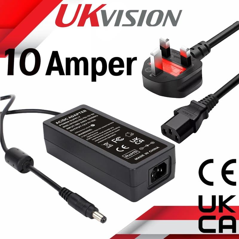 UKVISION 12V 10A CCTV Power Supply Box Adapter UK Plug DC 5.5mm - Image 1