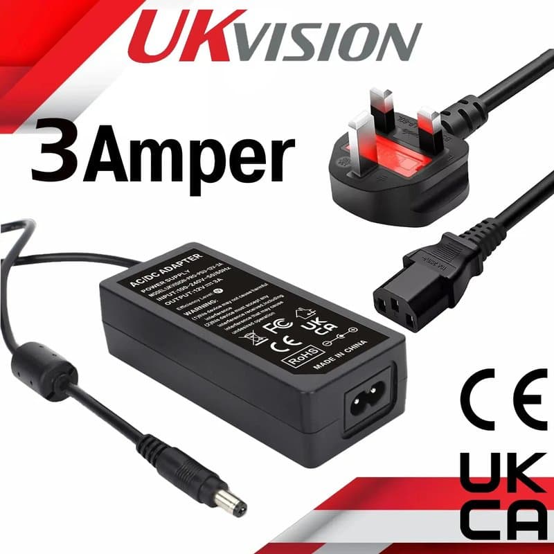 UKVISION 12V 3A CCTV Power Supply Adapter Box UK Plug DC 5.5mm - Image 1