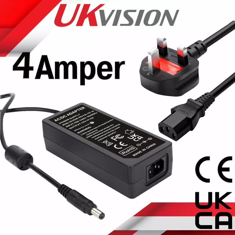 UKVISION 12V 4A CCTV Power Supply Adapter Box UK Plug DC 5.5mm - Image 1