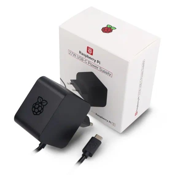 Raspberry Pi 5 Official USB-C Power Supply 27W Black EU Plug - Image 1
